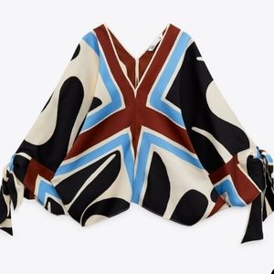 ZARA NEW WOMAN PRINTED BLOUSE WITH TIES ECRU XS-XL 7807/026